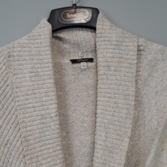 CUPIO Tan Knit Angled Front Zip Up Wool Sweater - Picture 2 of 8